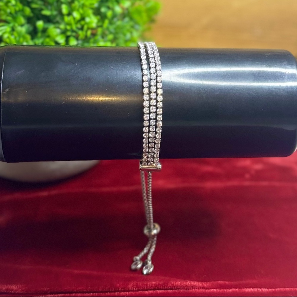 Layered CZ & Silver Bracelet with Adjustable extender Slide